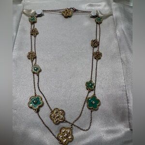 Gold-Tone Green Floral Long Necklace